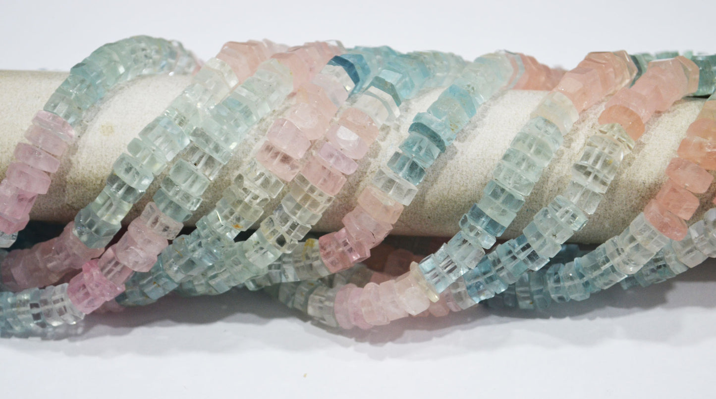Natural Multi Aquamarine Faceted Bolts Shape Beads , Sold By Strand , 8 - 9 mm , 20 Inches , 32057