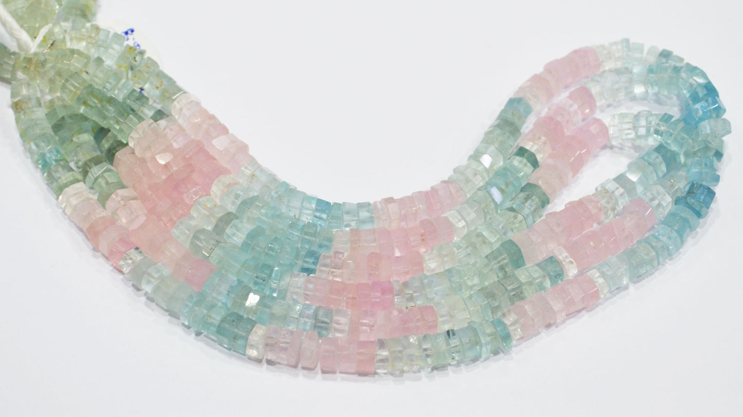 Natural Multi Aquamarine Faceted Bolts Shape Beads , Sold By Strand , 8 - 9 mm , 18 - 19 Inches , 32058