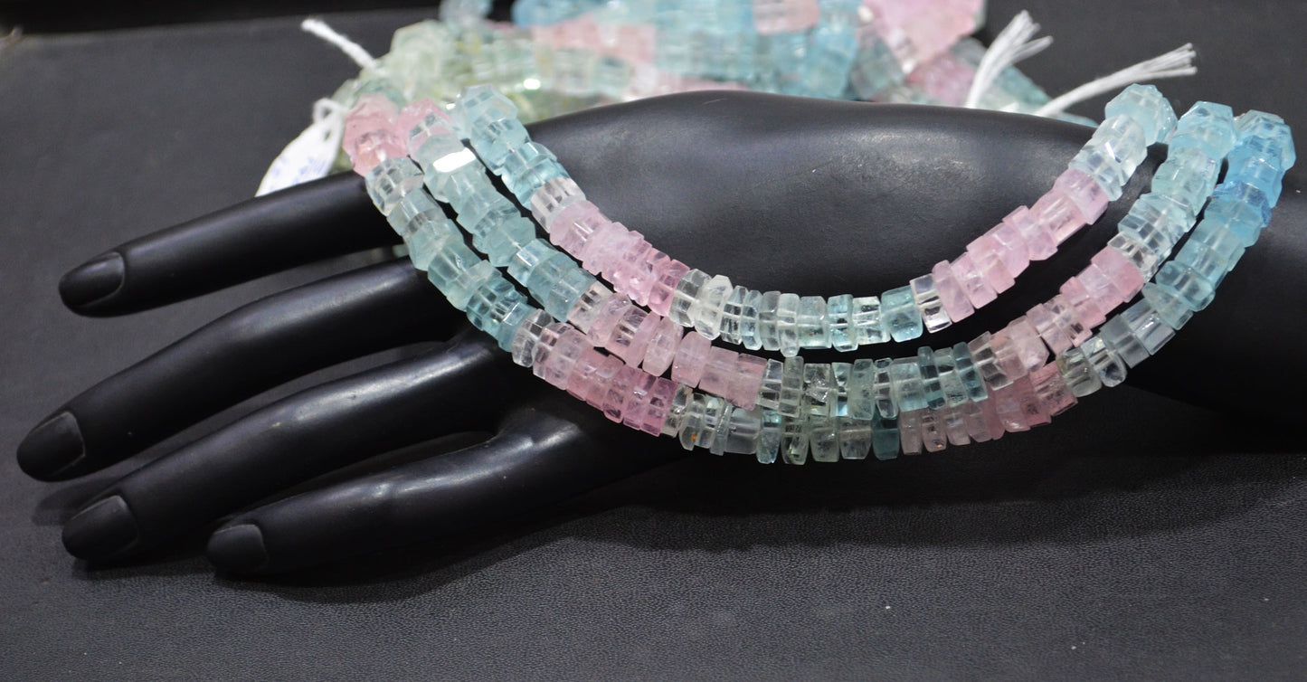 Natural Multi Aquamarine Faceted Bolts Shape Beads , Sold By Strand , 8 - 9 mm , 18 - 19 Inches , 32058