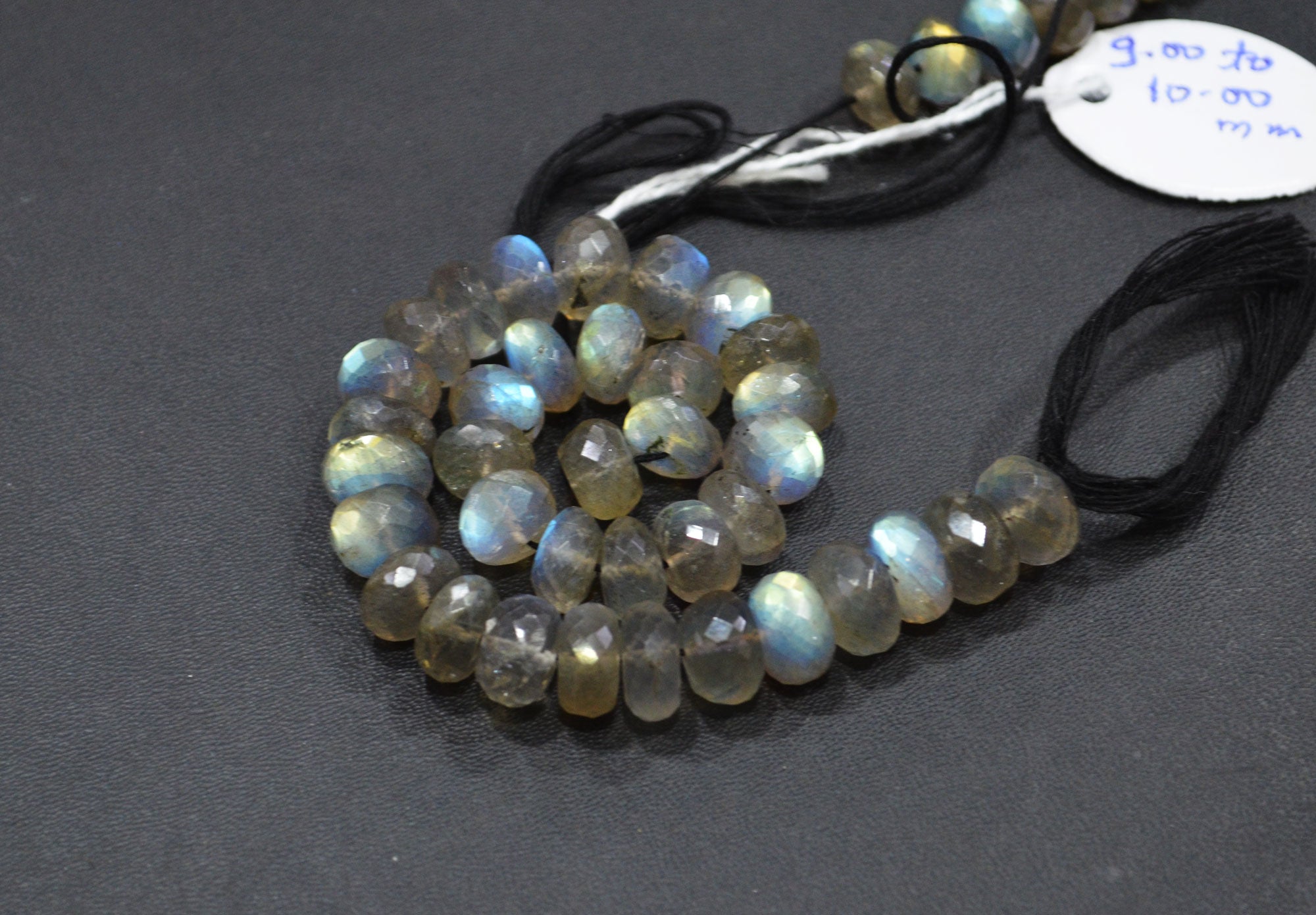 Labradorite Rondelle Shape Beads , 8 Inches , 9 - 10 mm , 32068
