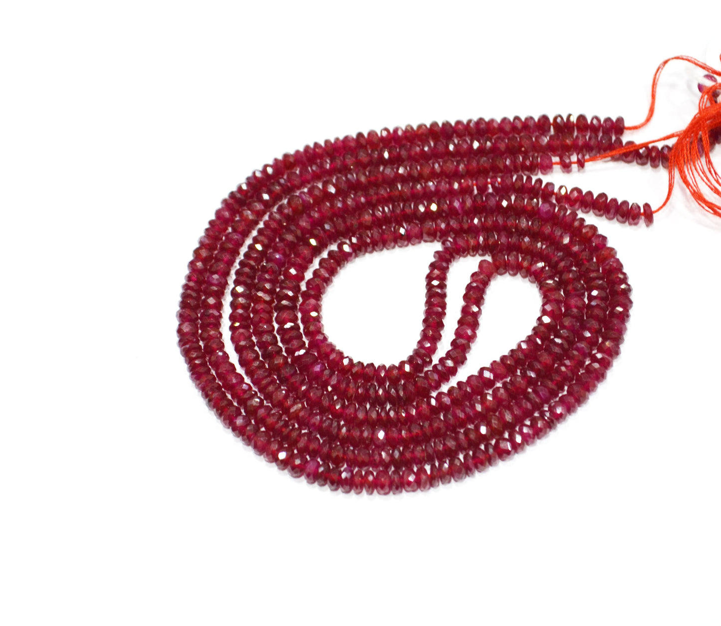 Natural Longido Ruby Faceted Rondelle Shape Beads , 18 Inches , 3.75 mm , 32071