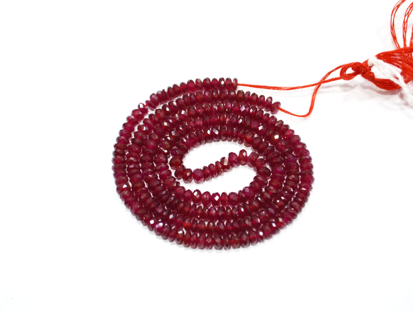 Natural Longido Ruby Faceted Rondelle Shape Beads , 18 Inches , 3.75 mm , 32071