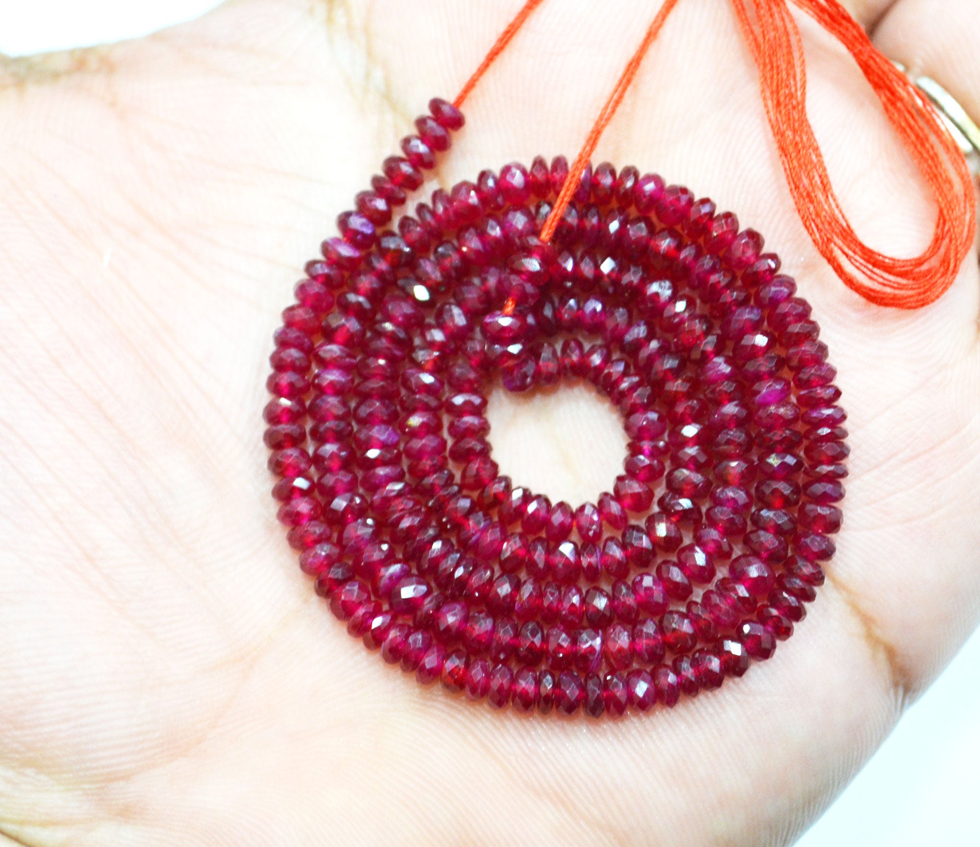 Natural Longido Ruby Faceted Rondelle Shape Beads , 18 Inches , 3.75 mm , 32071