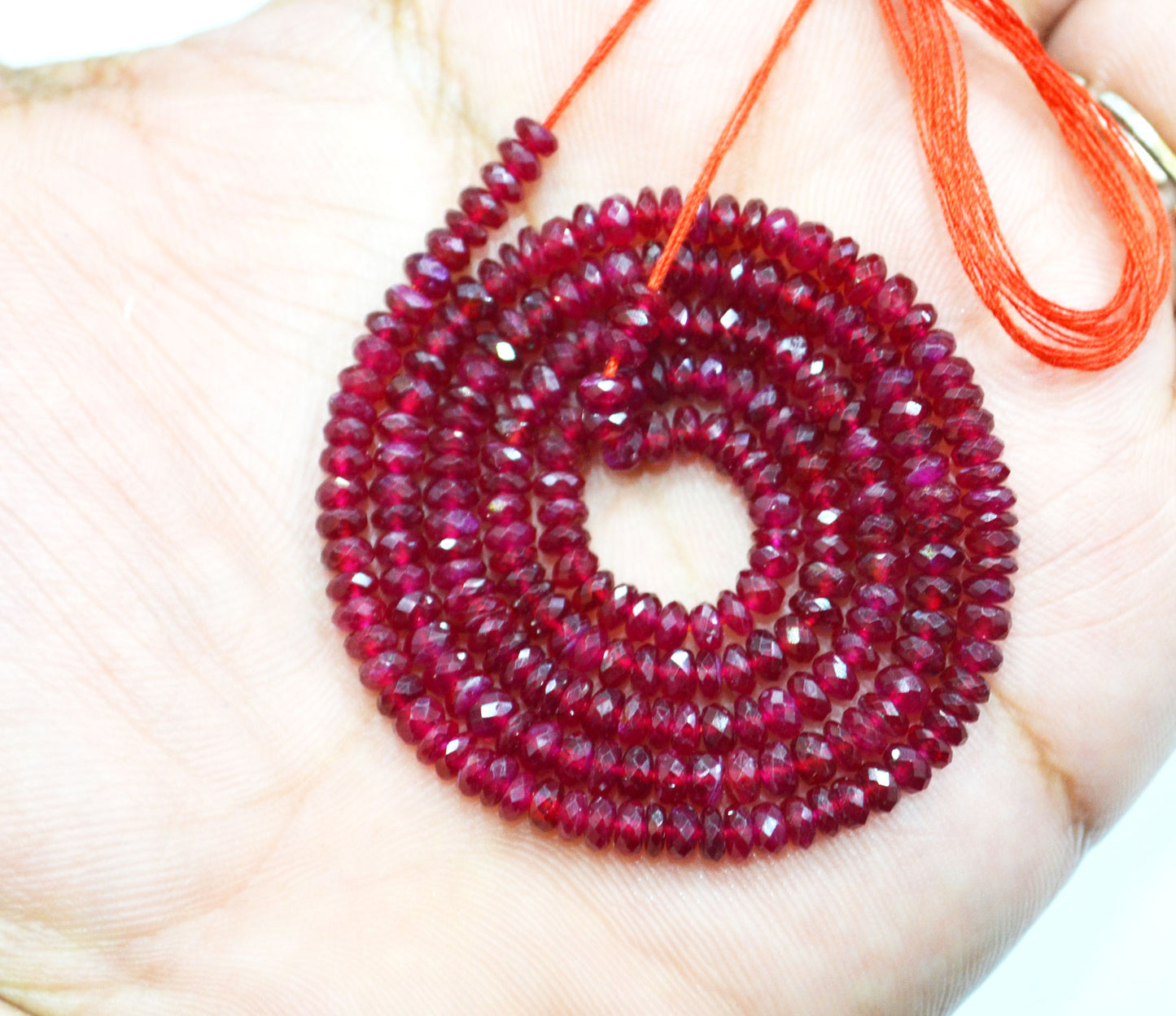 Natural Longido Ruby Faceted Rondelle Shape Beads , 18 Inches , 3.75 mm , 32071