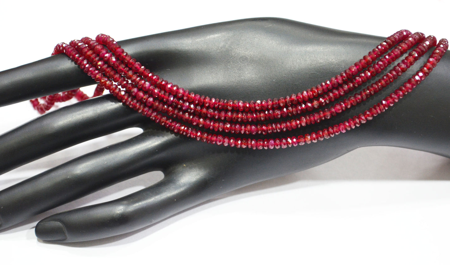 Natural Longido Ruby Faceted Rondelle Shape Beads , 18 Inches , 3.75 mm , 32071