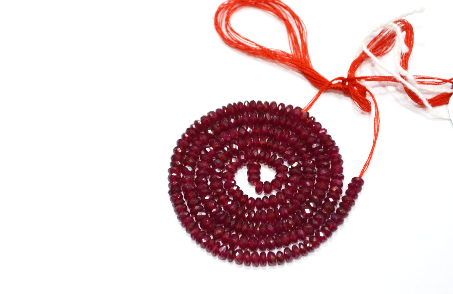Natural Longido Ruby Faceted Rondelle Shape Beads , 18 Inches , 3.75 mm , 32071