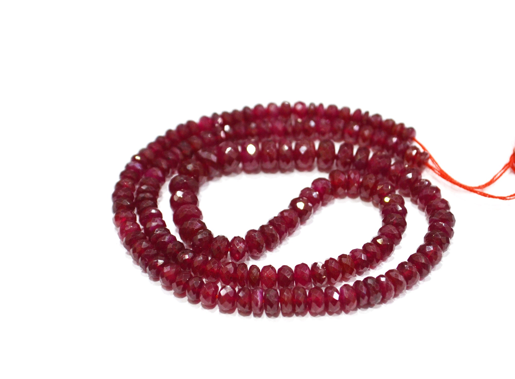 Natural Longido Ruby Faceted Rondelle Shape Beads , 16.50 Inches , 4.50 - 6.50 mm , 32072