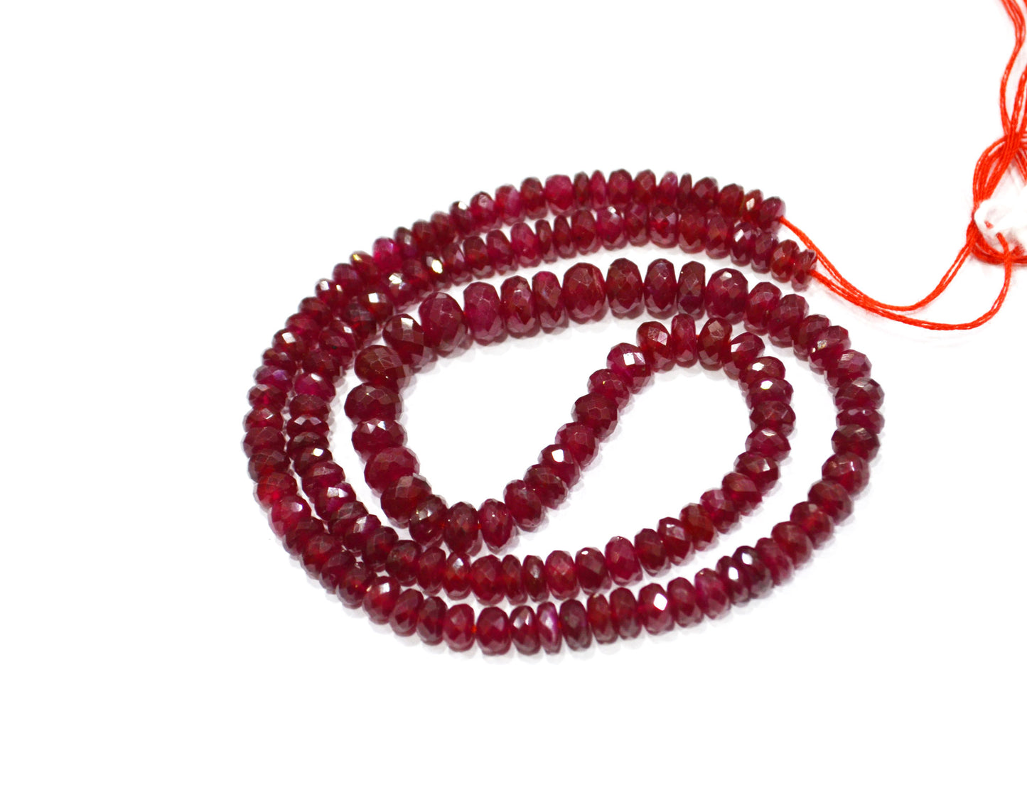 Natural Longido Ruby Faceted Rondelle Shape Beads , 16.50 Inches , 4.50 - 6.50 mm , 32072