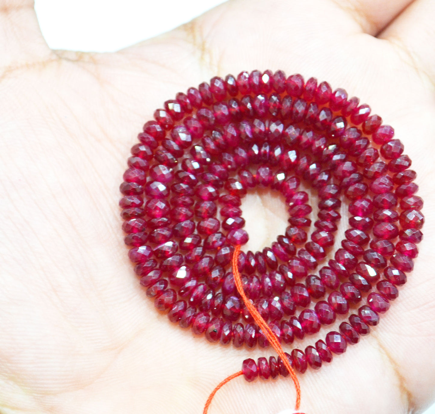 Natural Longido Ruby Faceted Rondelle Shape Beads , 18 Inches , 4.25 - 4.50 mm , 32073