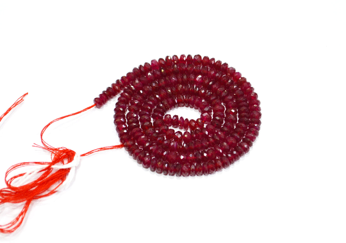 Natural Longido Ruby Faceted Rondelle Shape Beads , 18 Inches , 4.25 - 4.50 mm , 32073