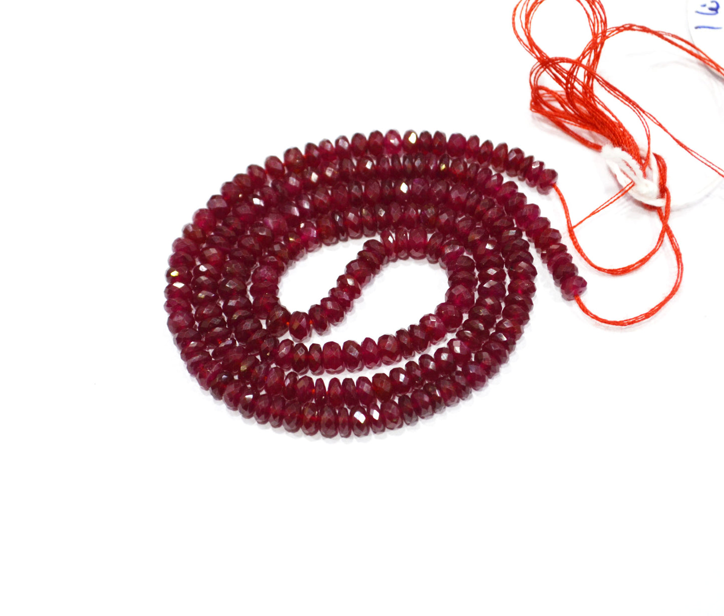 Natural Longido Ruby Faceted Rondelle Shape Beads , 18 Inches , 4.25 - 4.50 mm , 32073