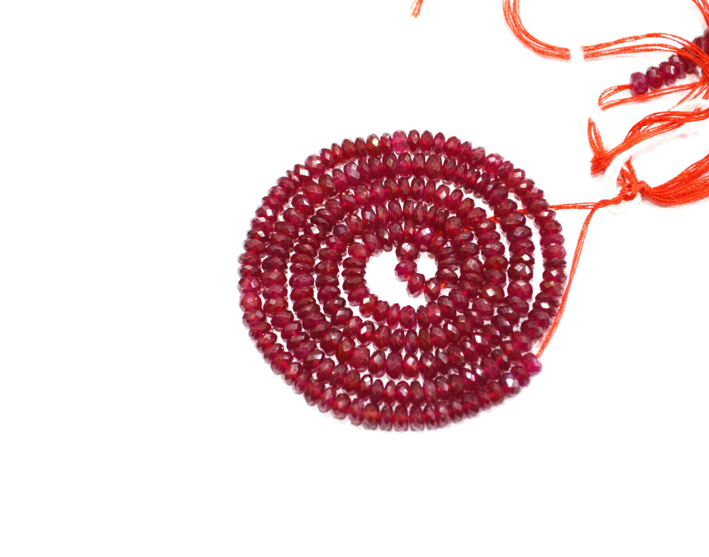Natural Longido Ruby Faceted Rondelle Shape Beads , 18 Inches , 4 mm , 32074