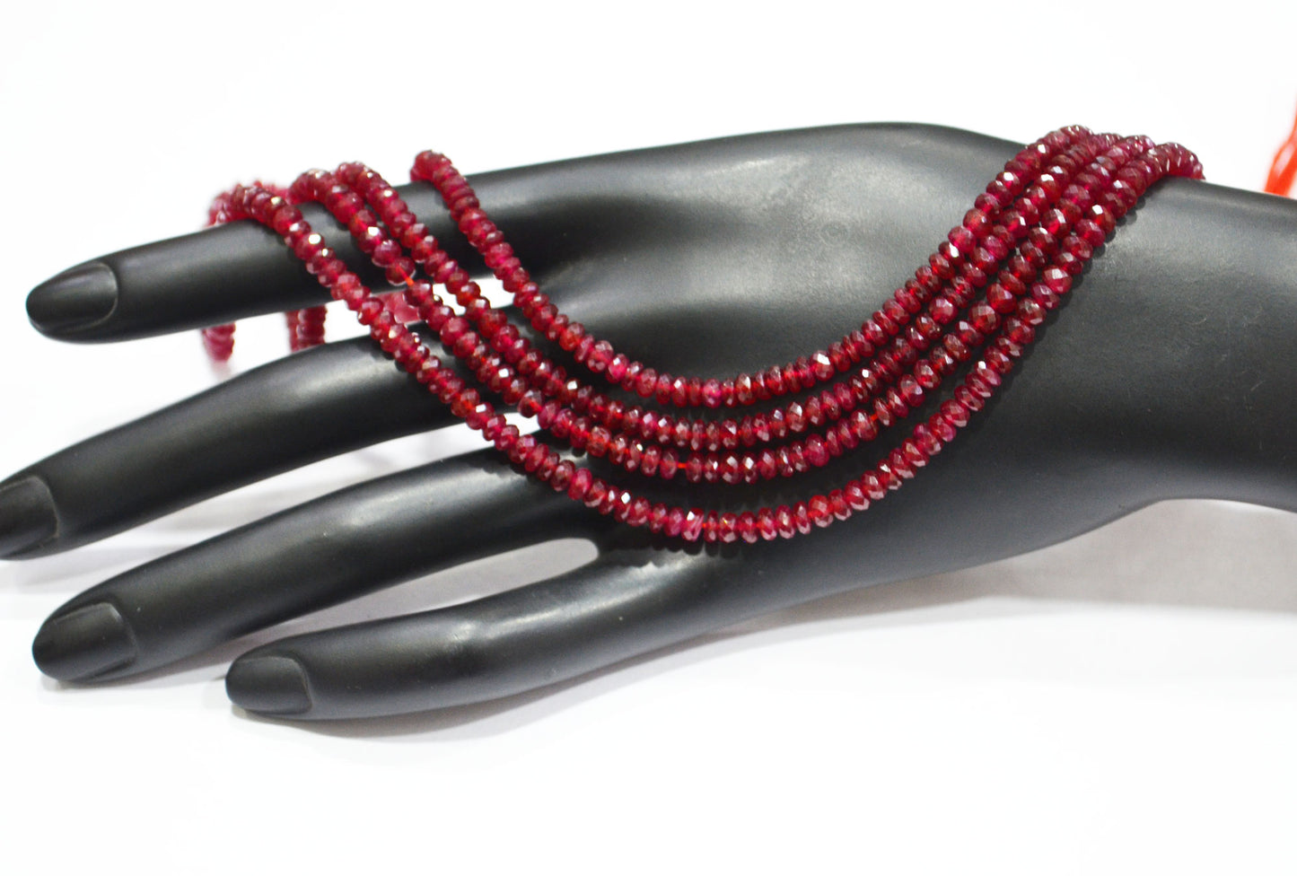 Natural Longido Ruby Faceted Rondelle Shape Beads , 18 Inches , 4 mm , 32074
