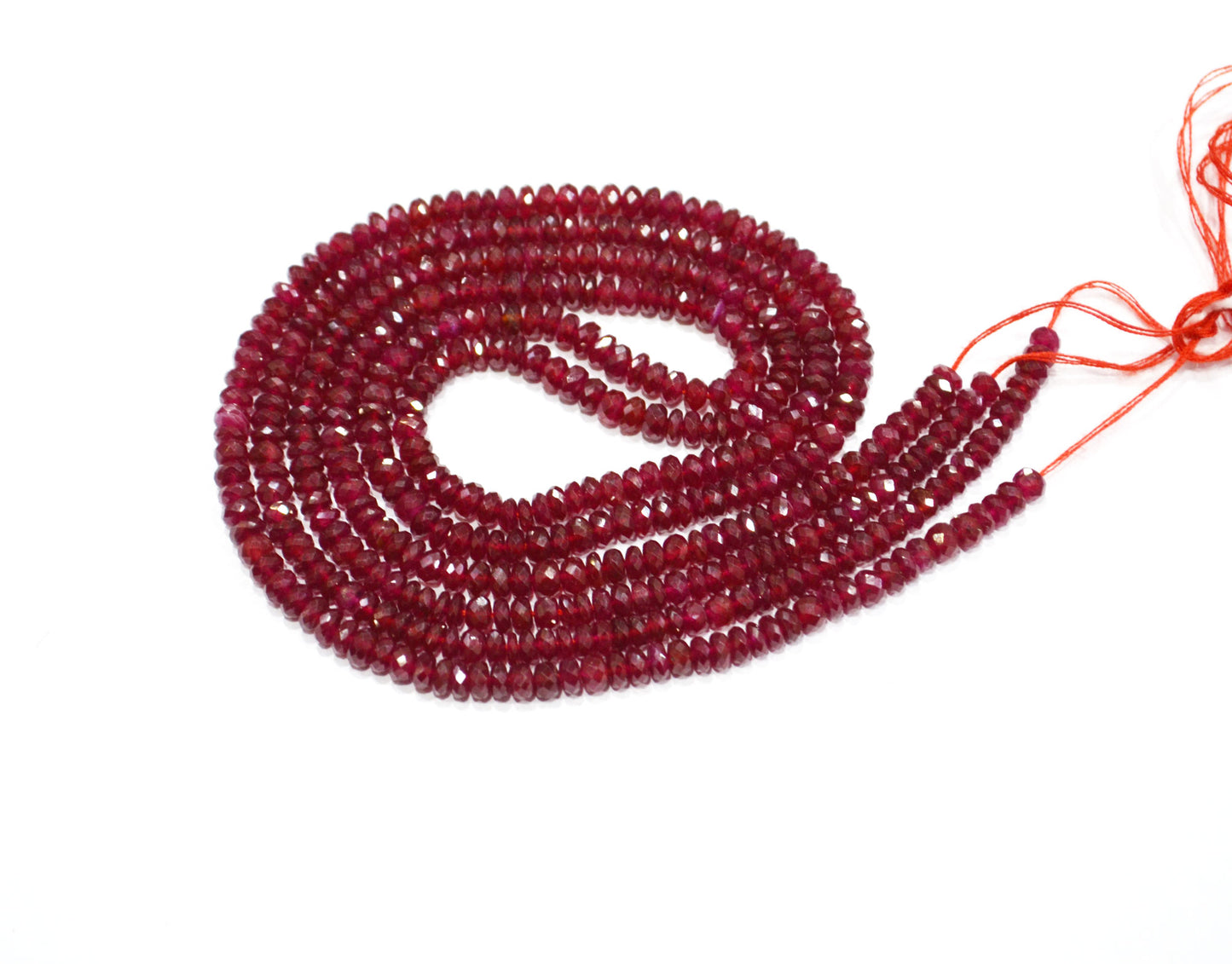 Natural Longido Ruby Faceted Rondelle Shape Beads , 18 Inches , 4 mm , 32074