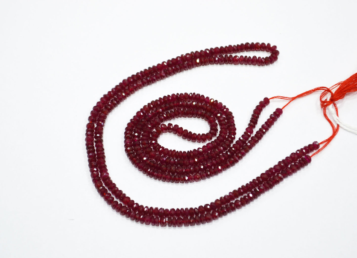 Natural Longido Ruby Faceted Rondelle Shape Beads , 18 Inches , 4 mm , 32074
