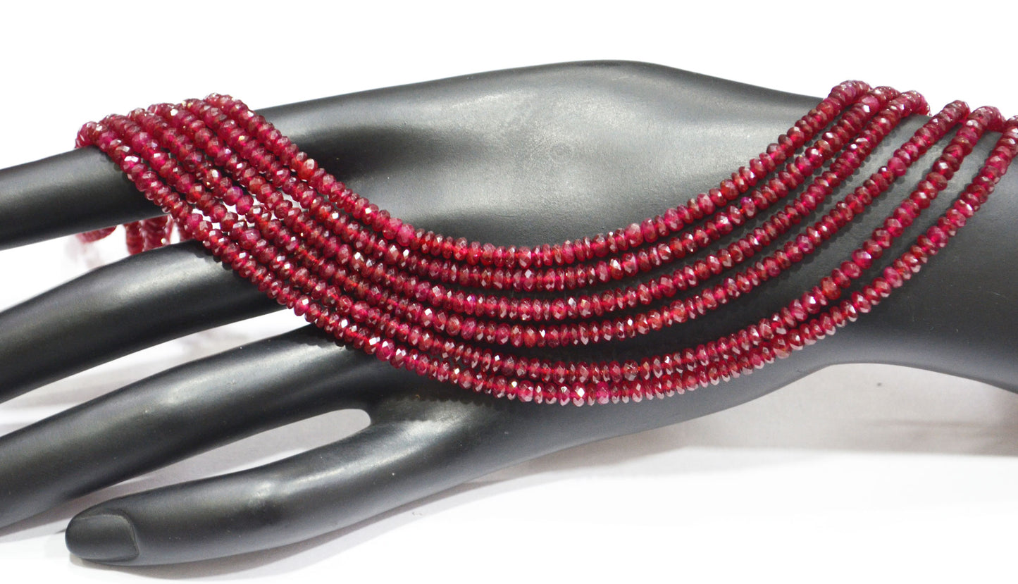 Natural Longido Ruby Faceted Rondelle Shape Beads , Sold By Strand , 18 Inches , 3.50 mm , 32075
