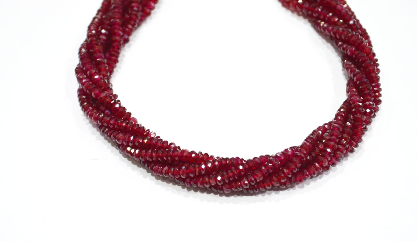 Natural Longido Ruby Faceted Rondelle Shape Beads , Sold By Strand , 18 Inches , 3.50 mm , 32075