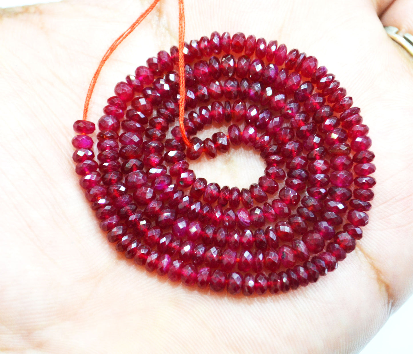 Natural Longido Ruby Faceted Rondelle Shape Beads , 18 Inches , 4 - 4.50 mm , 32076