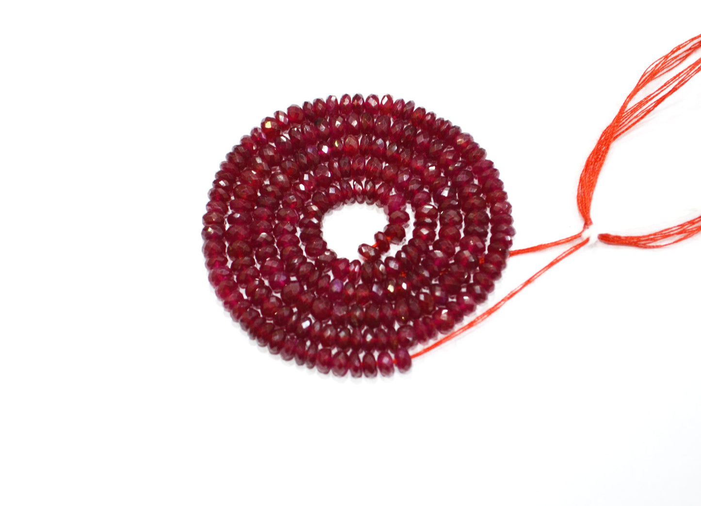 Natural Longido Ruby Faceted Rondelle Shape Beads , 18 Inches , 4 - 4.50 mm , 32076