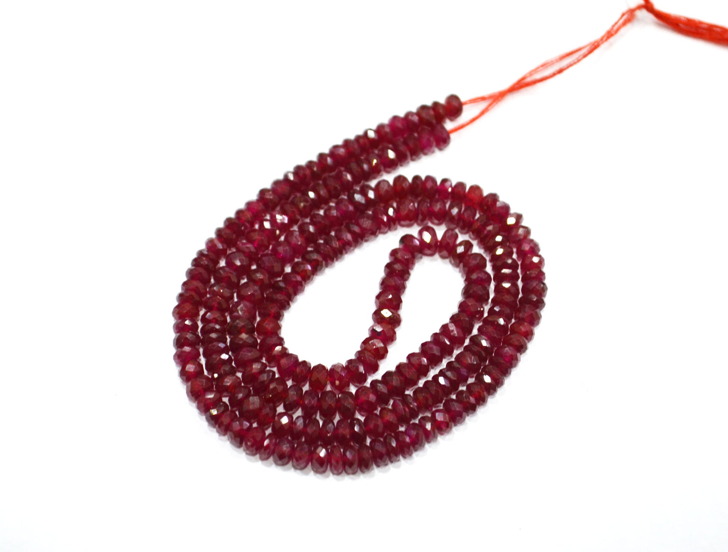 Natural Longido Ruby Faceted Rondelle Shape Beads , 18 Inches , 4 - 4.50 mm , 32076