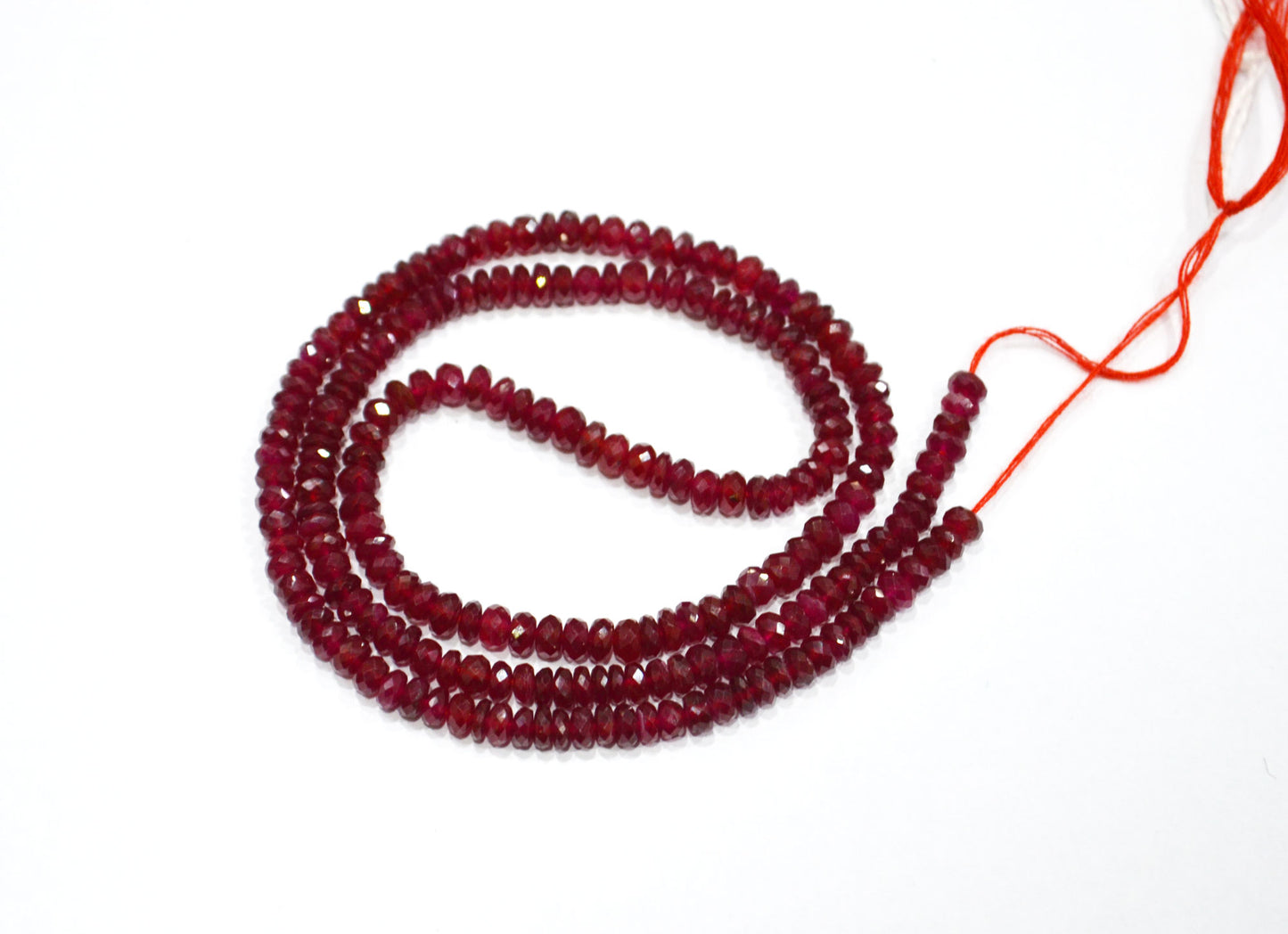 Natural Longido Ruby Faceted Rondelle Shape Beads , 18 Inches , 4 - 4.50 mm , 32076
