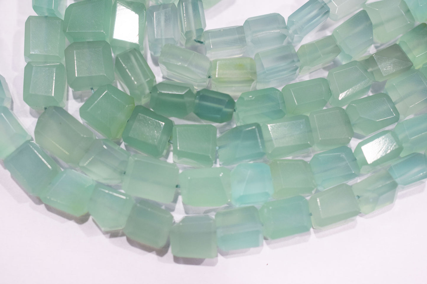 Dark Aqua Chalcedony Step Cut Faceted Laser Nuggets Shape Beads , 8x8 - 11x13 mm , 16", 32092