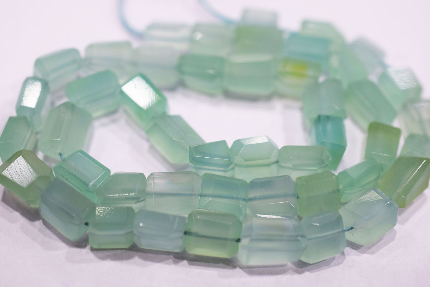 Aqua Chalcedony Step Cut Faceted Laser Nuggets Shape Beads , 6x8 - 7.50x9 mm , 16", 32100