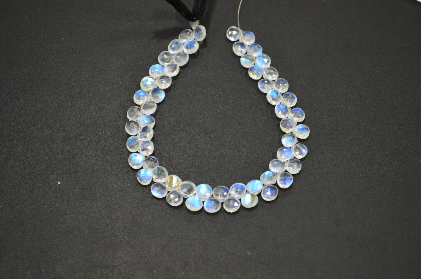 Natural Rainbow Moonstone Heart Shape Beads , 9 Inches , 7x7 mm , 32217