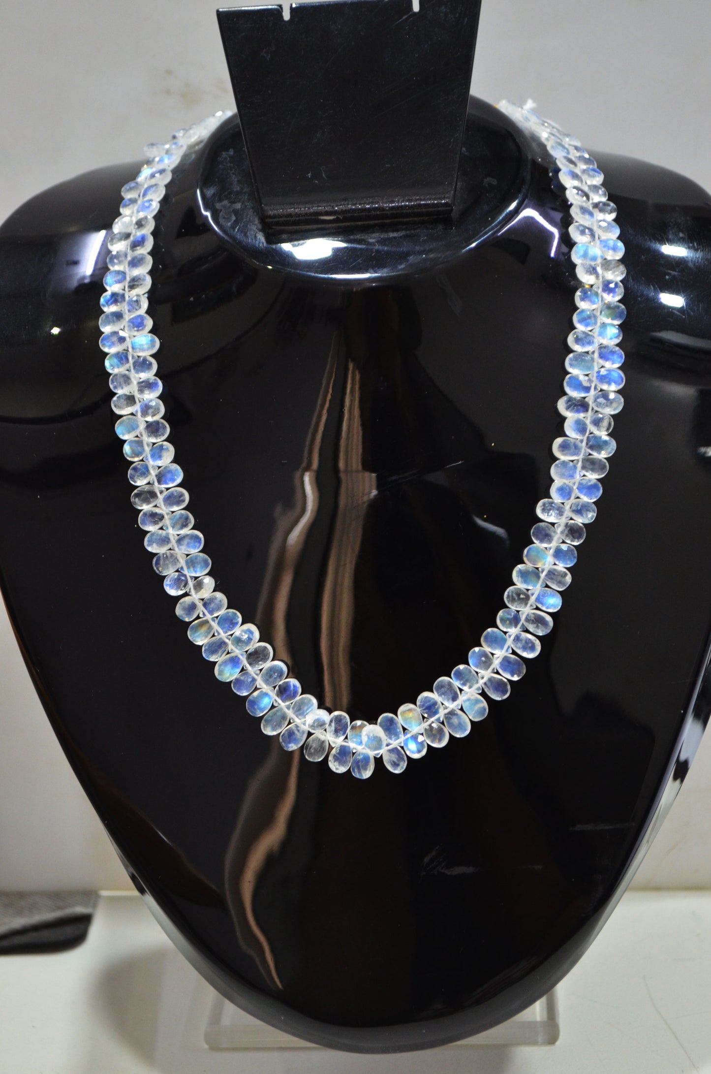 Rainbow Moonstone Faceted Pear Shape Necklace With Lobster Lock And Adjustable Chain , 15.50 Inches , 5x8 mm , 32229