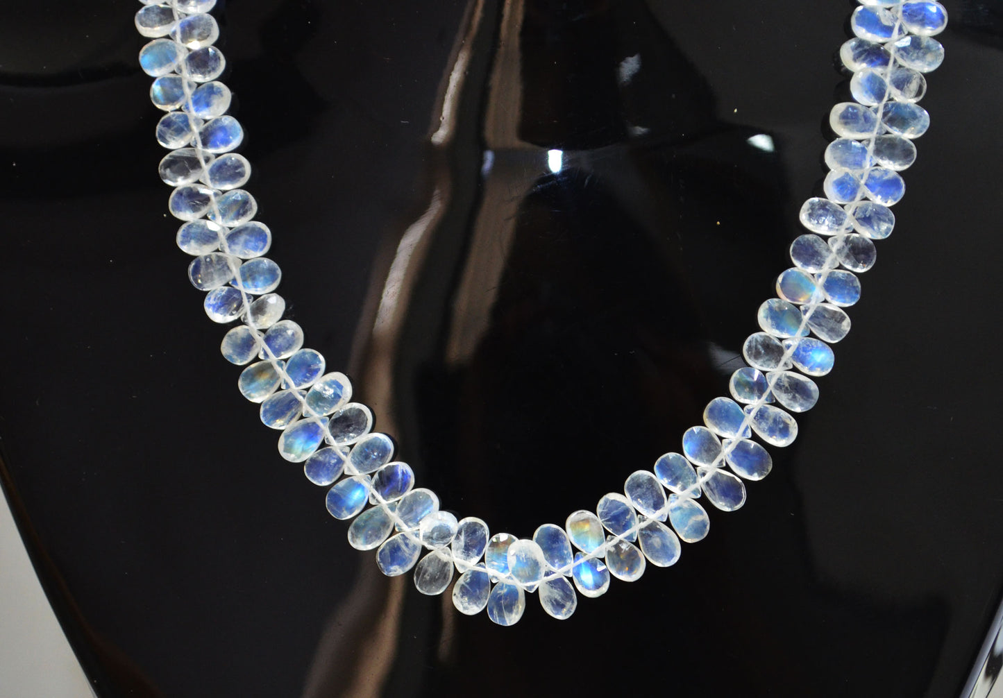 Rainbow Moonstone Faceted Pear Shape Necklace With Lobster Lock And Adjustable Chain , 15.50 Inches , 5x8 mm , 32229