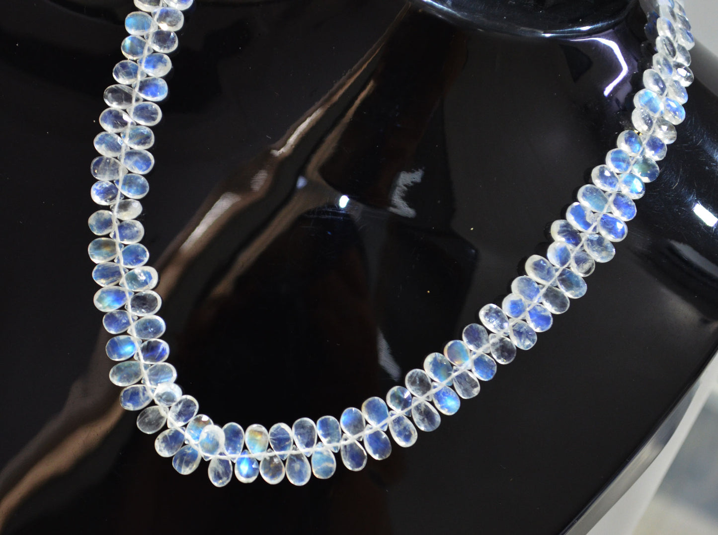 Rainbow Moonstone Faceted Pear Shape Necklace With Lobster Lock And Adjustable Chain , 15.50 Inches , 5x8 mm , 32229