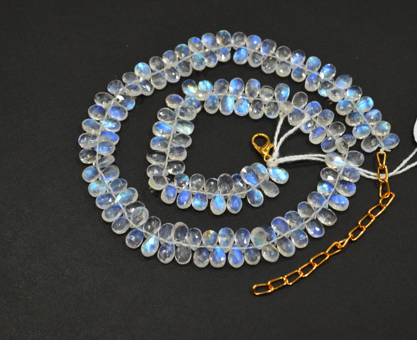 Rainbow Moonstone Faceted Pear Shape Necklace With Lobster Lock And Adjustable Chain , 15.50 Inches , 5x8 mm , 32229