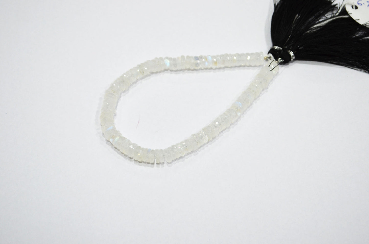 Natural Rainbow Moonstone Heishi Tyre Shape Beads , 8 Inches , 6.75 mm , 32235