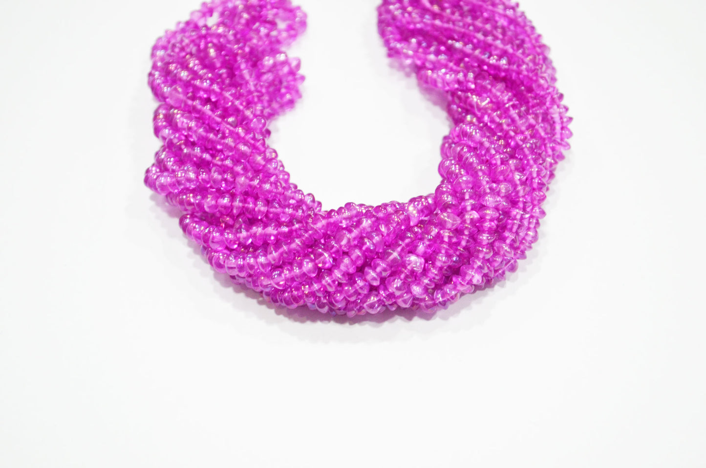 Rainbow Pearl Hot Pink Coated Natural Rock Crystal Uneven Button Shape Smooth Beads , Sold By Strand , 18 Inches , 4.25 - 4.50 mm , 32246