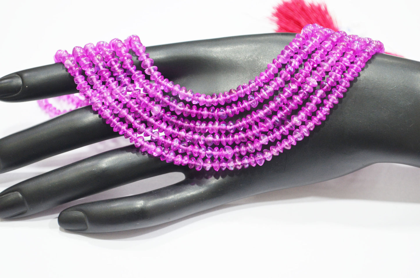 Rainbow Pearl Hot Pink Coated Natural Rock Crystal Uneven Button Shape Smooth Beads , Sold By Strand , 18 Inches , 4.25 - 4.50 mm , 32246