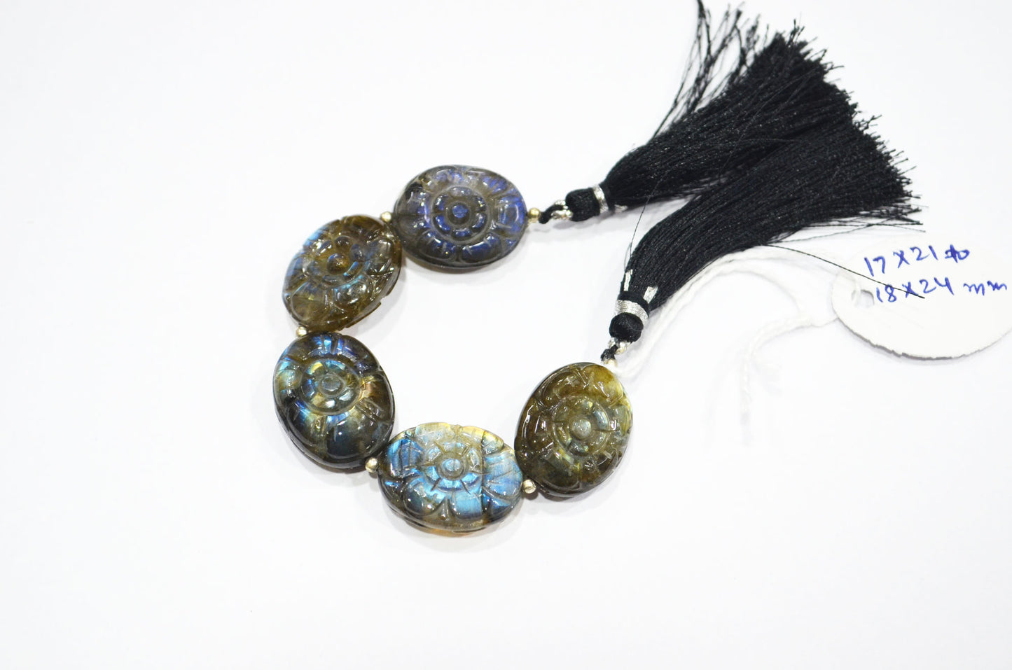 5 Pieces In A Strand Labradorite Carved Oval Shape Beads , Sold By Strand , 17x21 - 18x24 mm , 32273