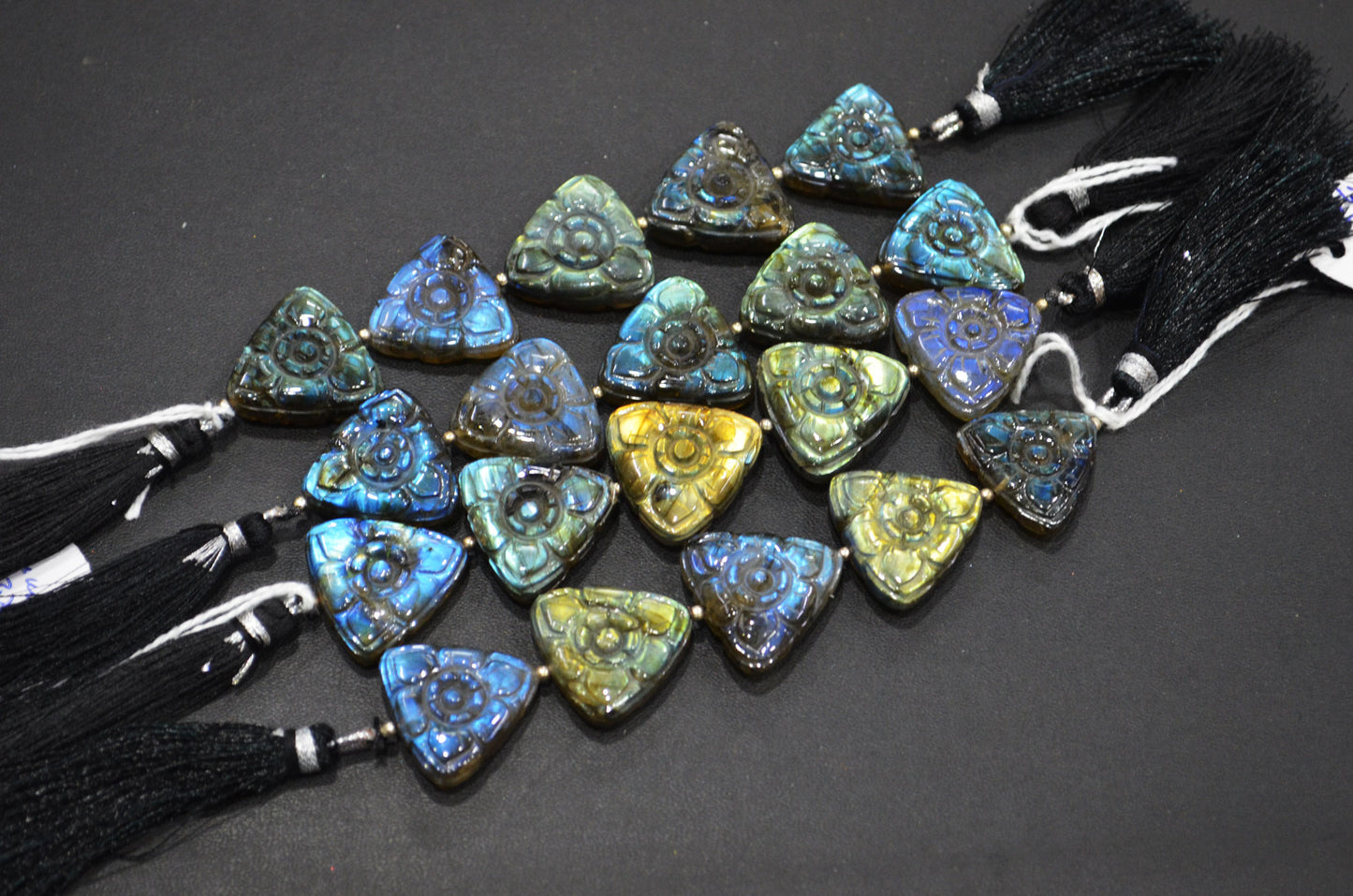 5 Pieces In A Strand Labradorite Carved Trillion Shape Beads , Sold By Strand , 21x21 - 22x22 mm , 32274