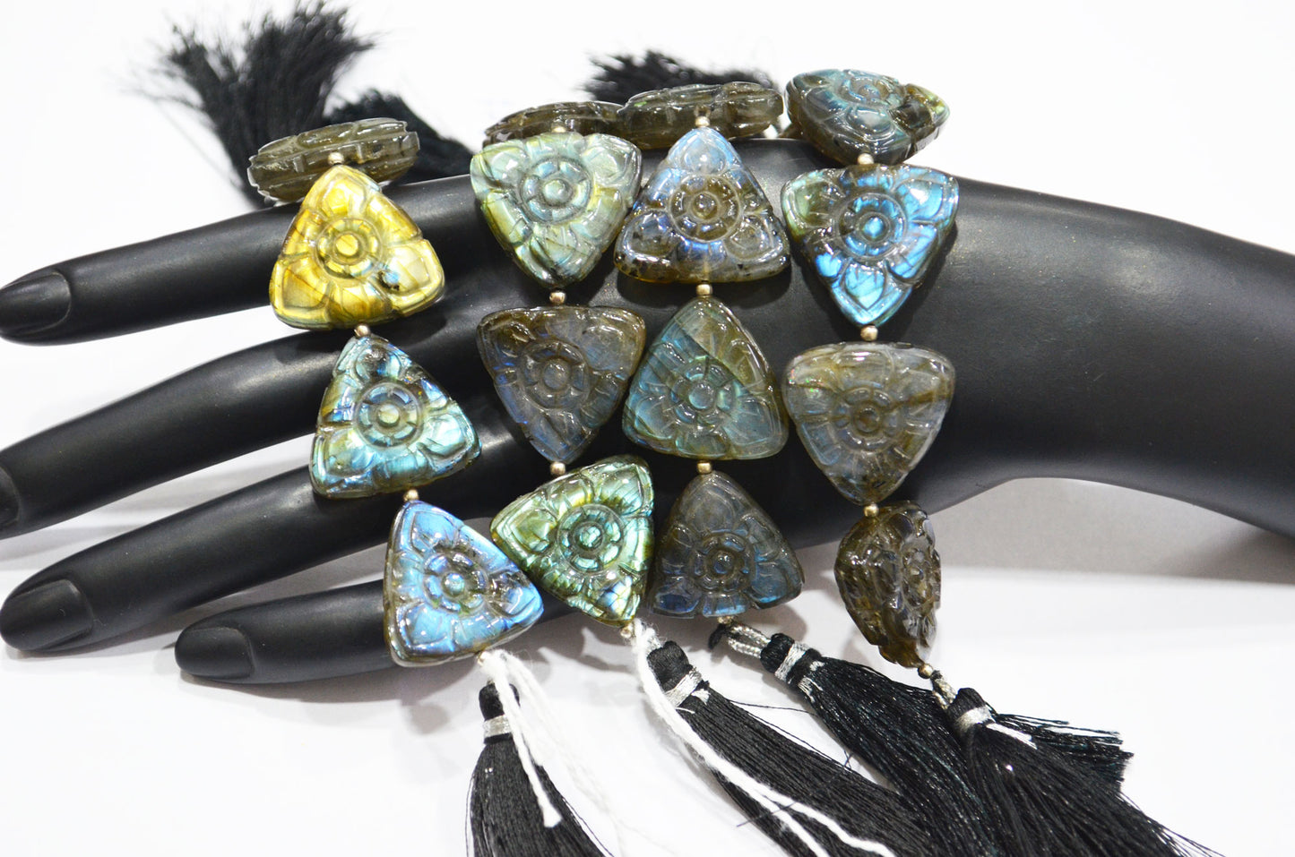 5 Pieces In A Strand Labradorite Carved Trillion Shape Beads , Sold By Strand , 21x21 - 22x22 mm , 32274