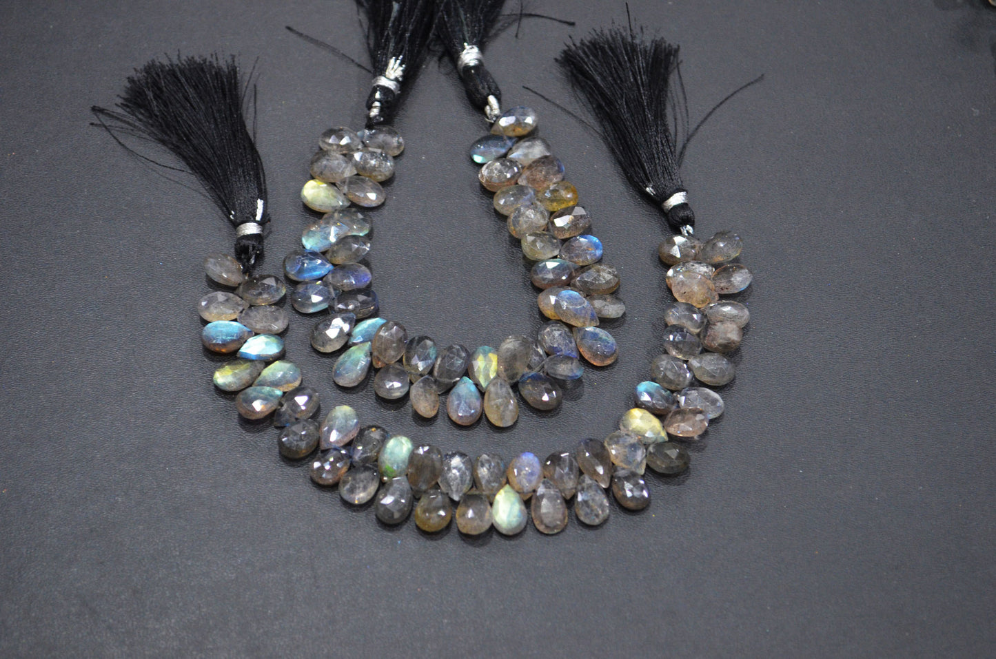 Labradorite Pear Shape Beads , Sold By Strand , 7 Inches , 7x9 - 7x12 mm , 32325