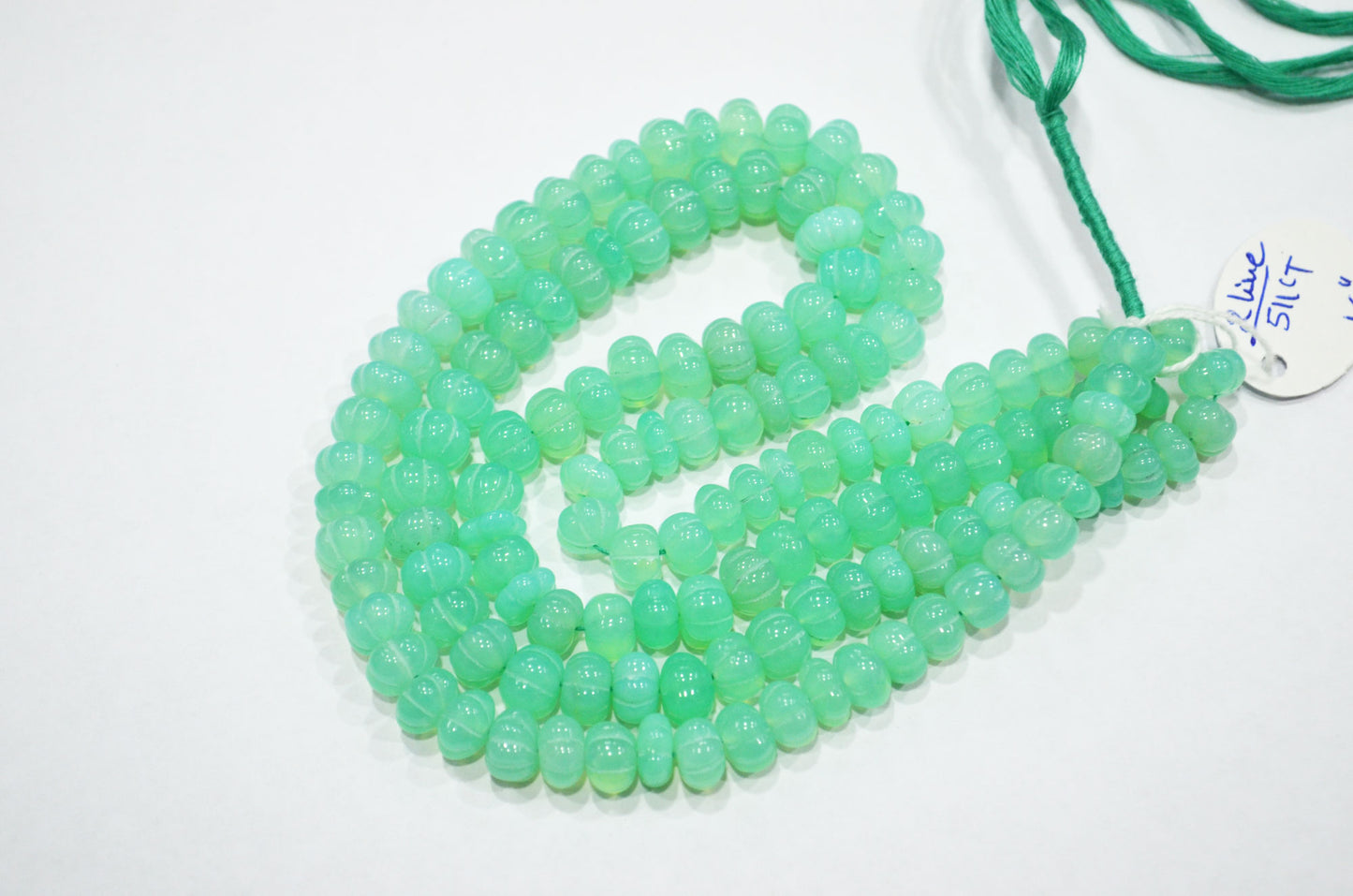 Chrysoprase Chalcedony Carved Melon Shape Beads , Sold By Strand , 9 - 10 mm , 16 Inches , 32344