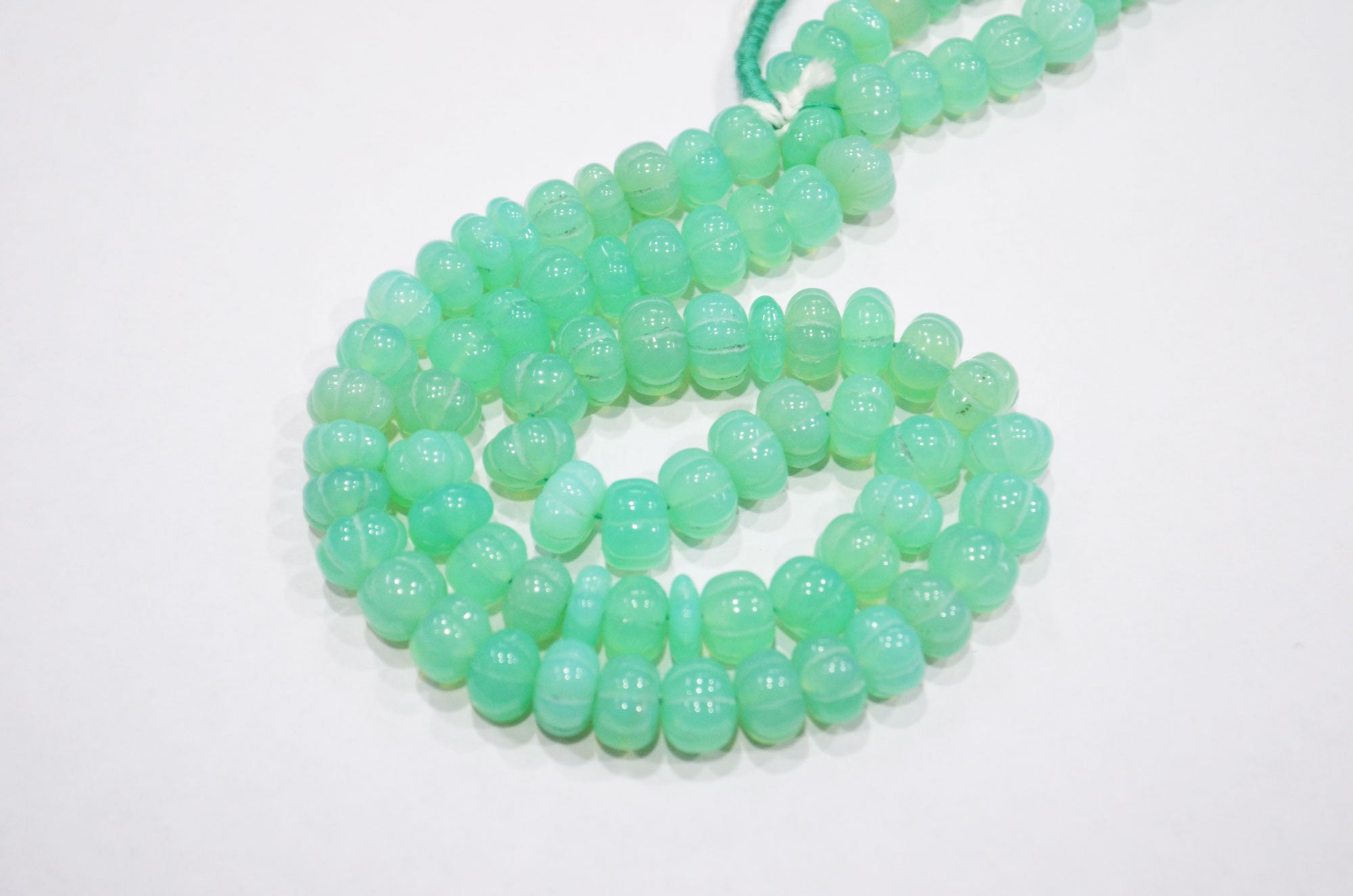 Chrysoprase Chalcedony Carved Melon Shape Beads , Sold By Strand , 9 - 10 mm , 16 Inches , 32344