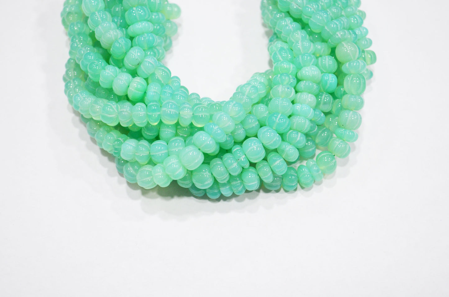 Chrysoprase Chalcedony Carved Melon Shape Beads , Sold By Strand , 7.50 - 8 mm , 16 Inches , 32347