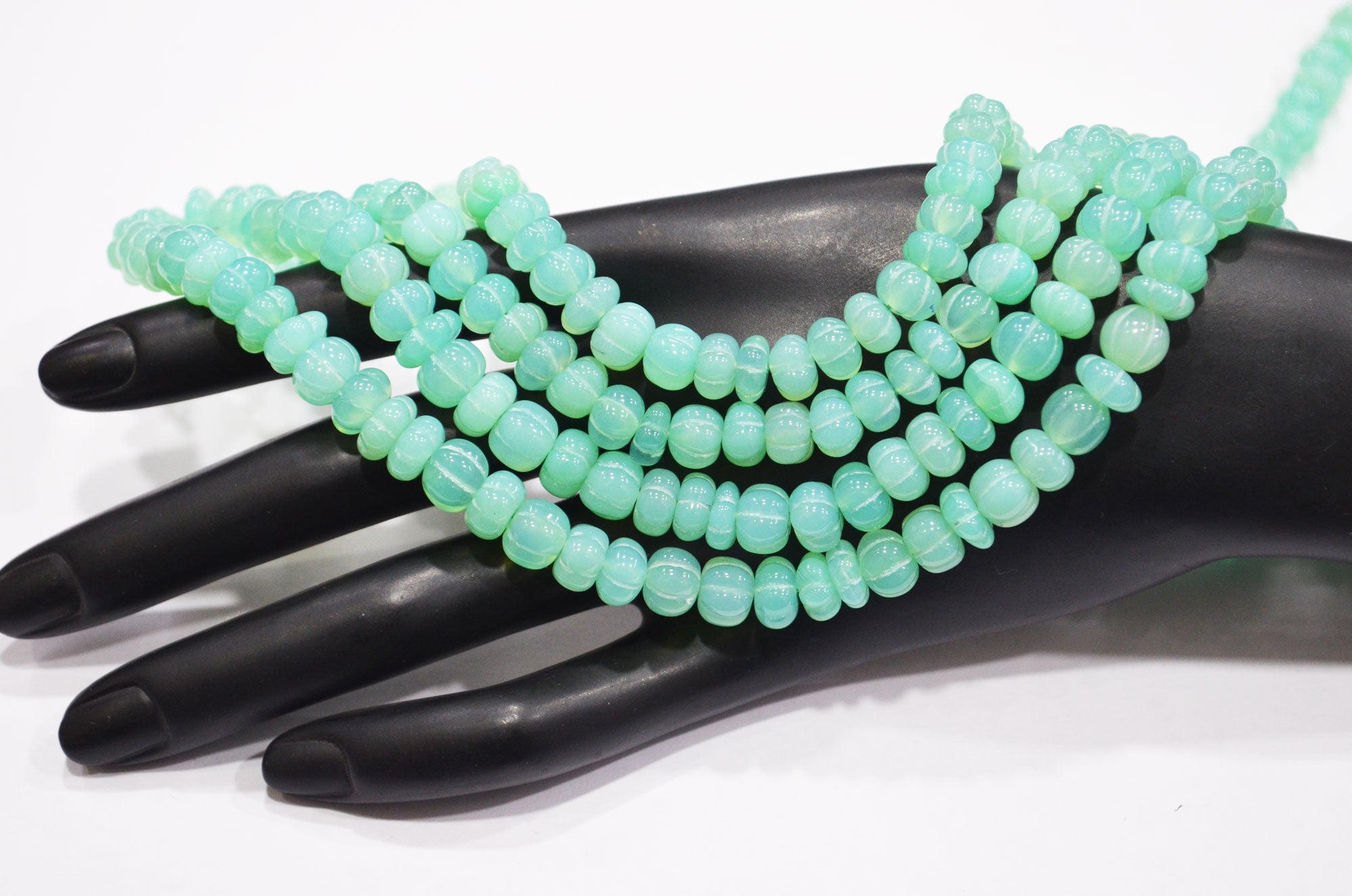 Chrysoprase Chalcedony Carved Melon Shape Beads , Sold By Strand , 7.50 - 8 mm , 16 Inches , 32347
