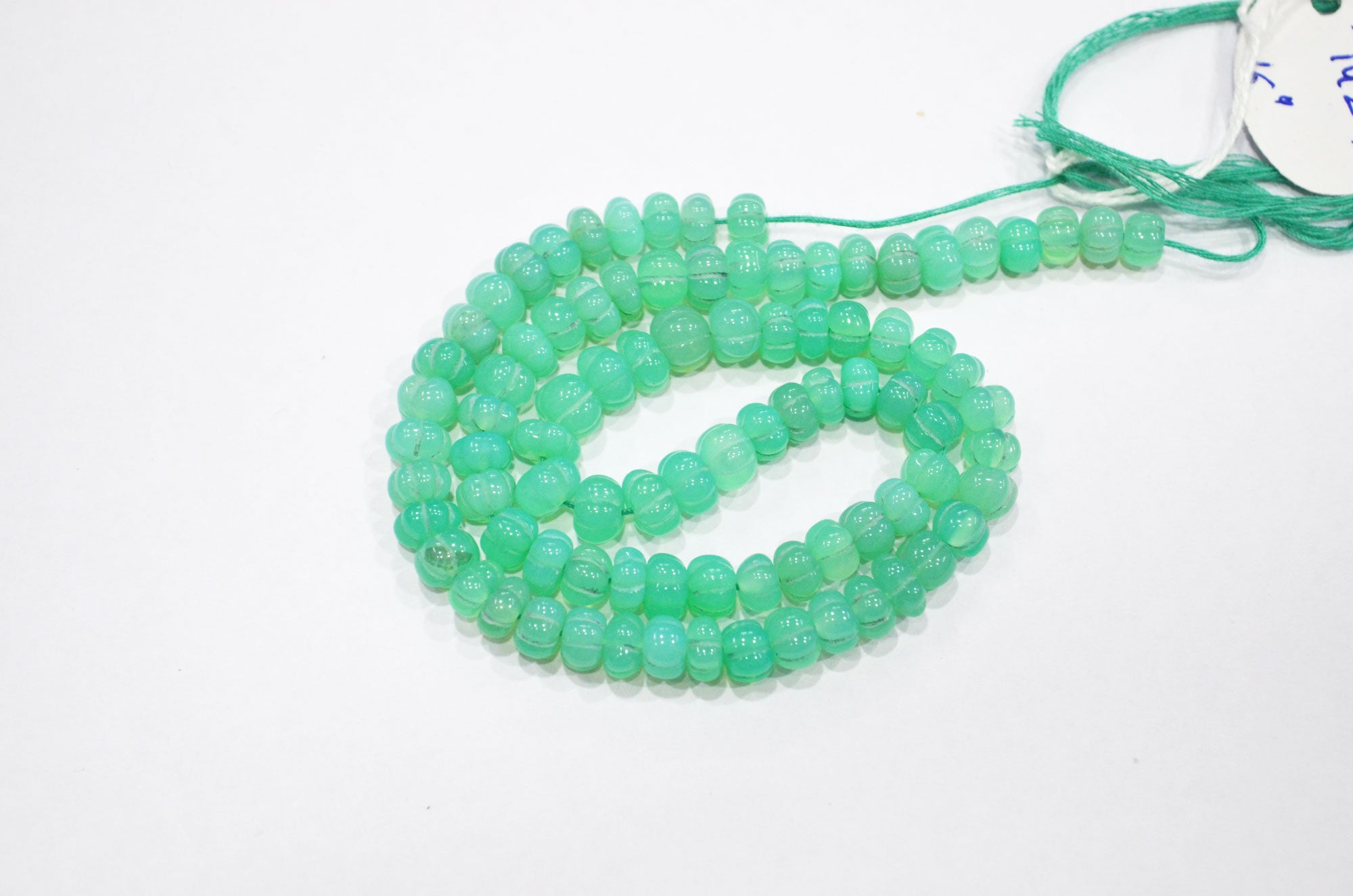 Chrysoprase Chalcedony Carved Melon Shape Beads , 6.50 - 7.50 mm , 16 Inches , 32355