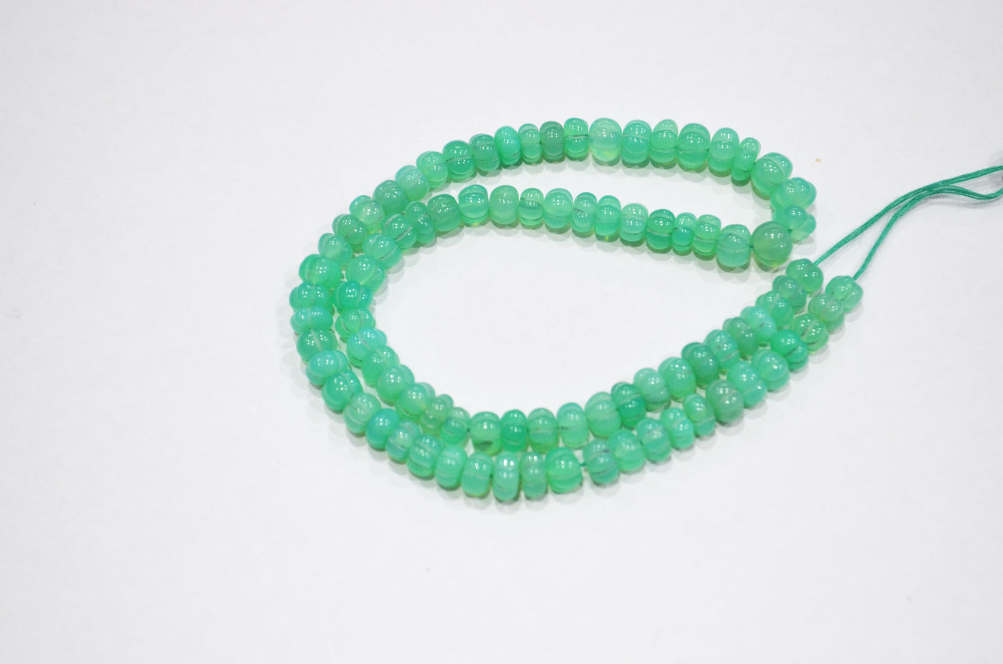 Chrysoprase Chalcedony Carved Melon Shape Beads , 6.50 - 7.50 mm , 16 Inches , 32355