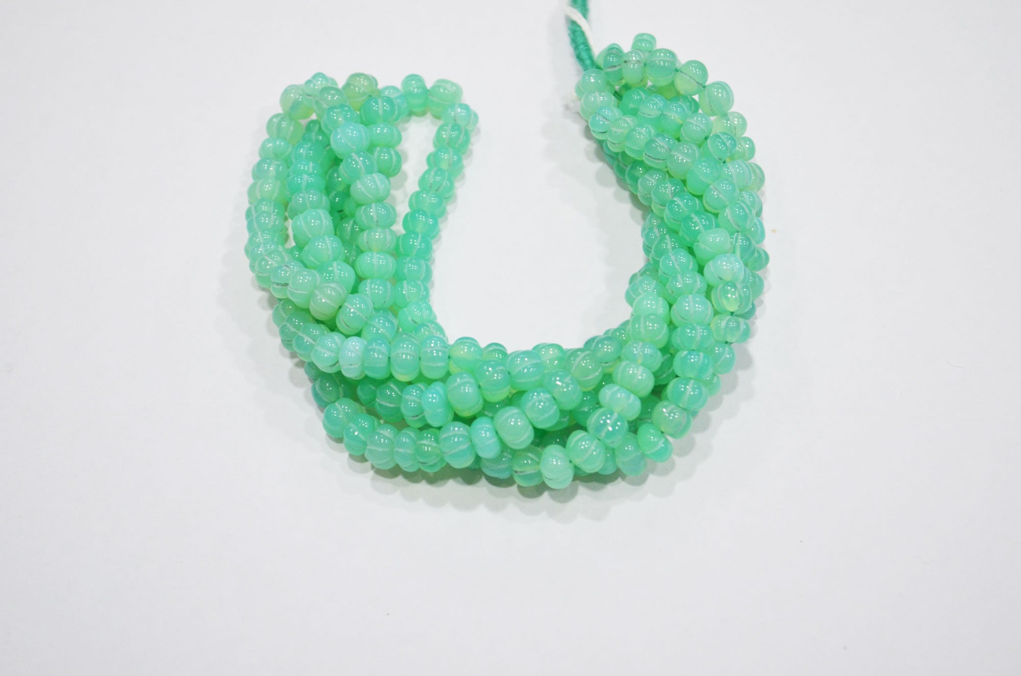 Chrysoprase Chalcedony Carved Melon Shape Beads , Sold By Strand , 6.50 - 7.50 mm , 16 Inches , 32357