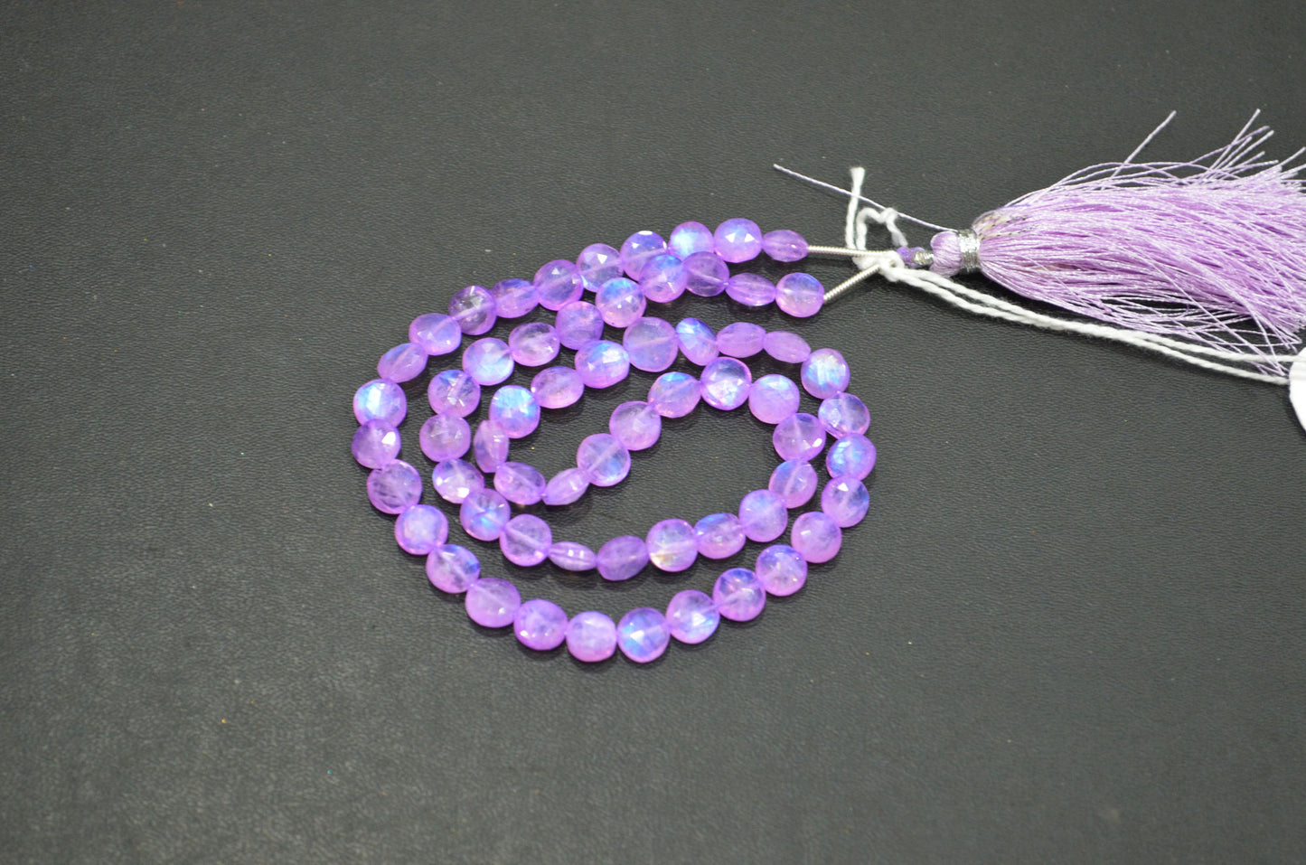 Mystic Lavender Coated Rainbow Moonstone Coin Shape Beads , 16 Inches , 6.50 mm , 32367
