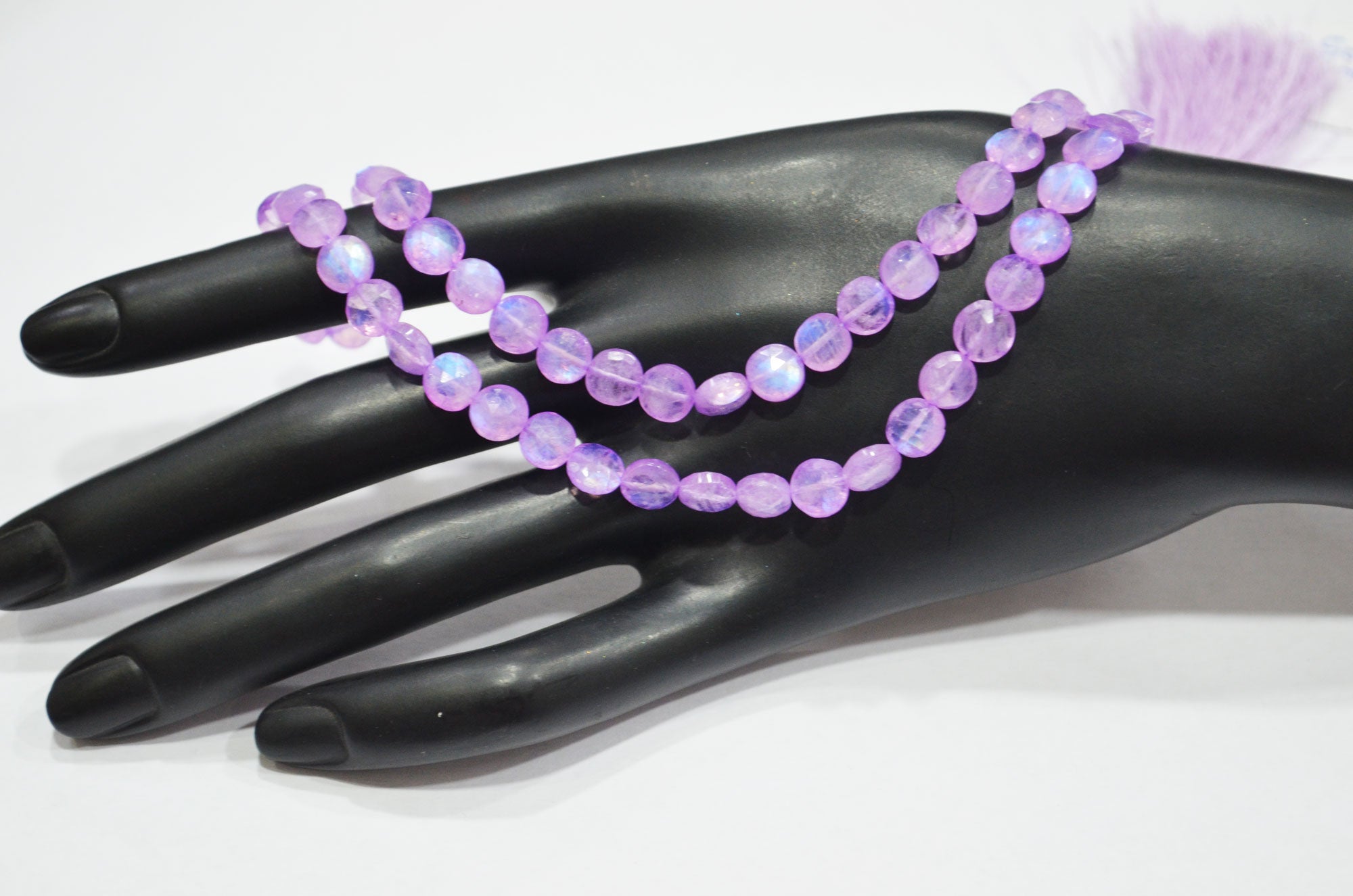 Mystic Lavender Coated Rainbow Moonstone Coin Shape Beads , 16 Inches , 6.50 mm , 32367
