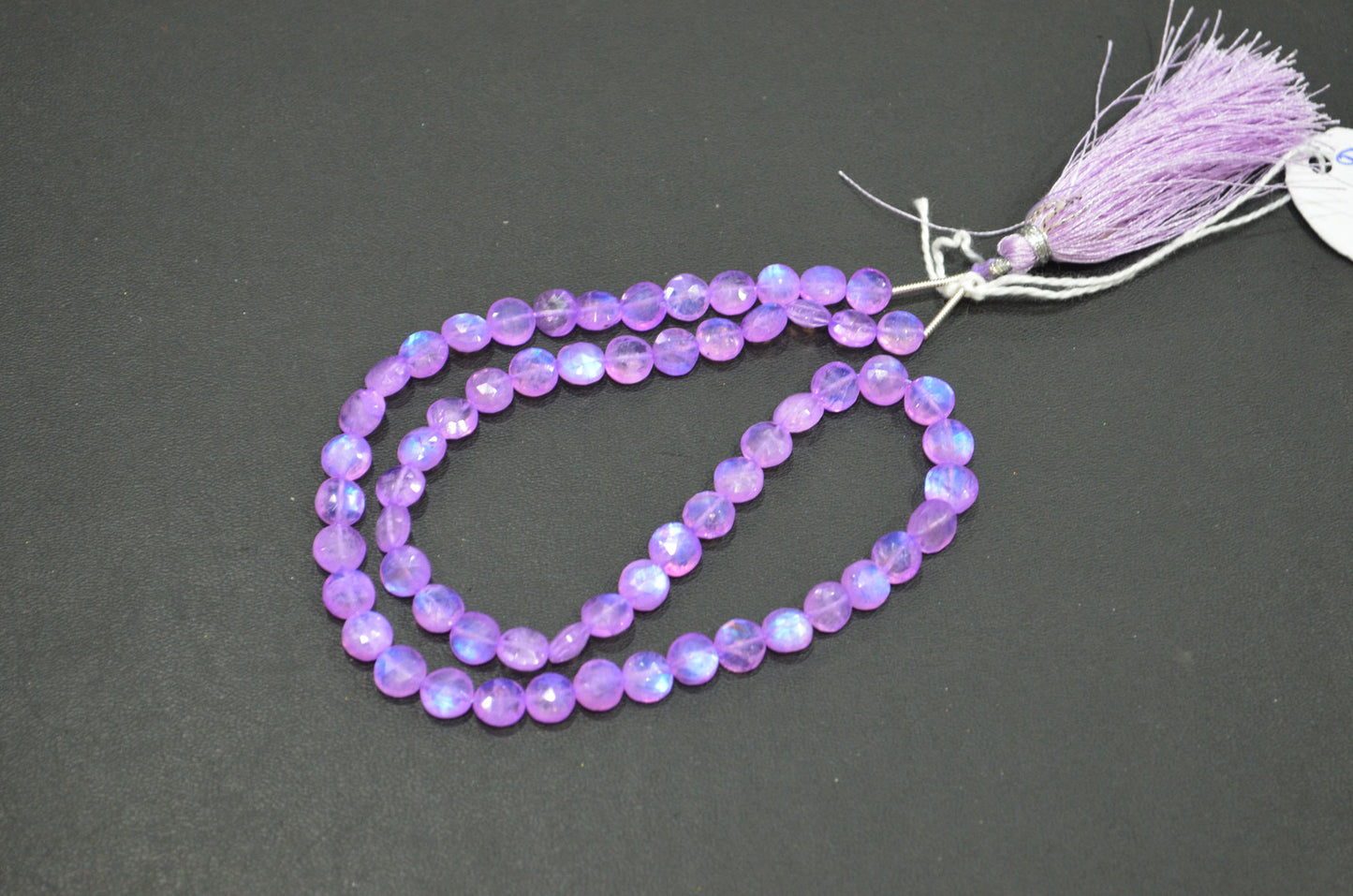 Mystic Lavender Coated Rainbow Moonstone Coin Shape Beads , 16 Inches , 6.50 mm , 32367