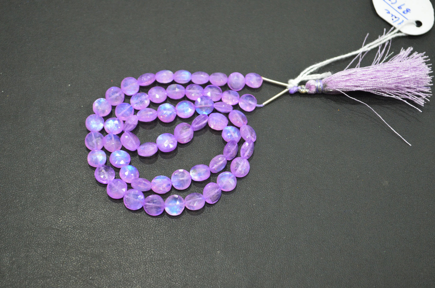 Mystic Lavender Coated Rainbow Moonstone Coin Shape Beads , 16 Inches , 7 - 7.25 mm , 32370